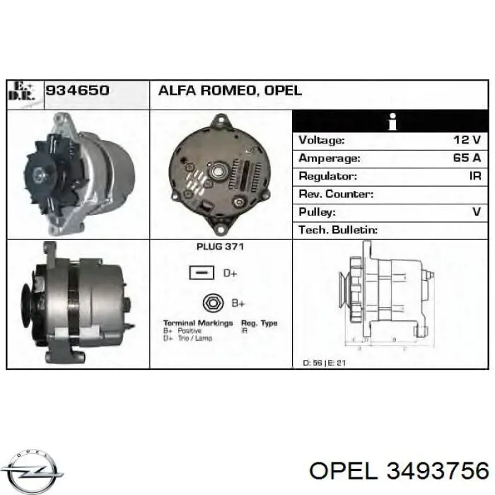 3493756 Opel Alternador de coche