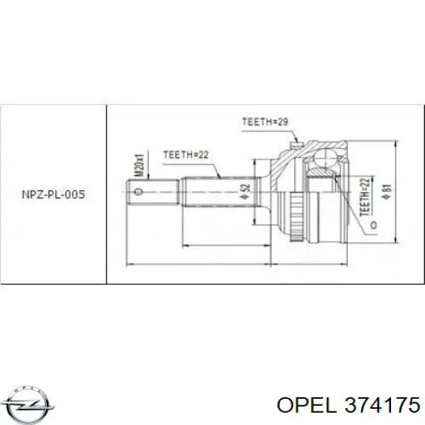 374175 Opel junta homocinética exterior delantera