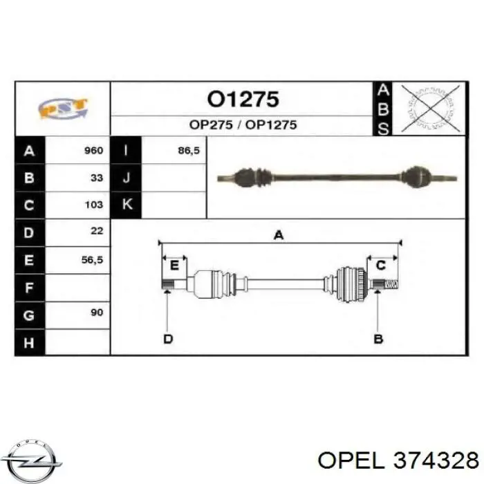 Semieje delantero derecho Opel 374328 precio, desde 58,08 EUR