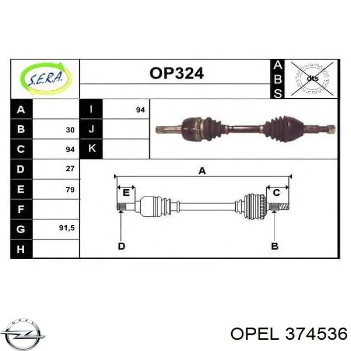 374536 Opel árbol de transmisión delantero