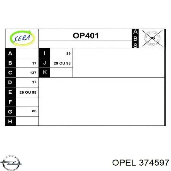 374597 Opel árbol de transmisión delantero izquierdo