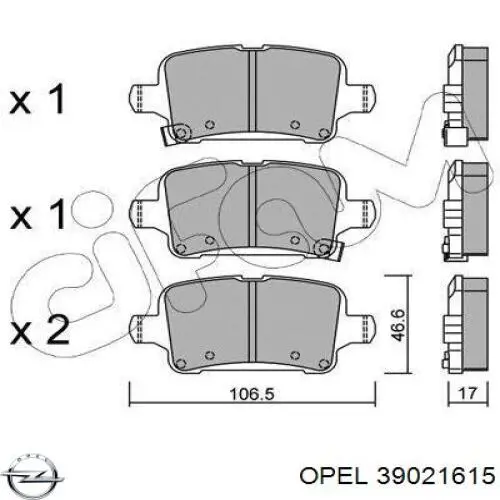 39021615 Opel pastillas de freno traseras