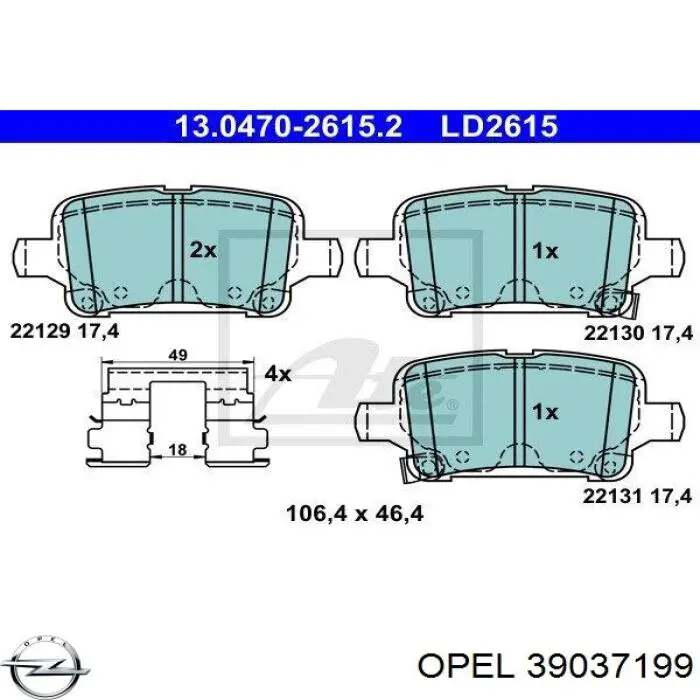 39037199 Opel pastillas de freno traseras