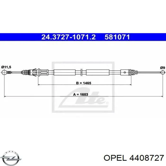 4408727 Opel cable de freno de mano trasero derecho