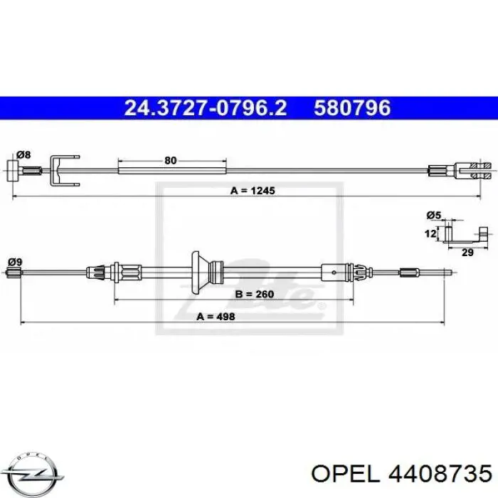 4408735 Opel cable de freno de mano intermedio
