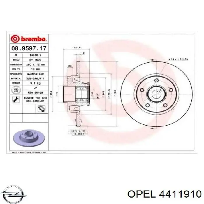 4411910 Opel disco de freno trasero