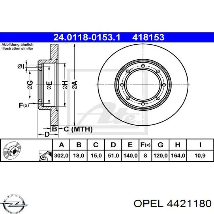 4421180 Opel disco de freno trasero