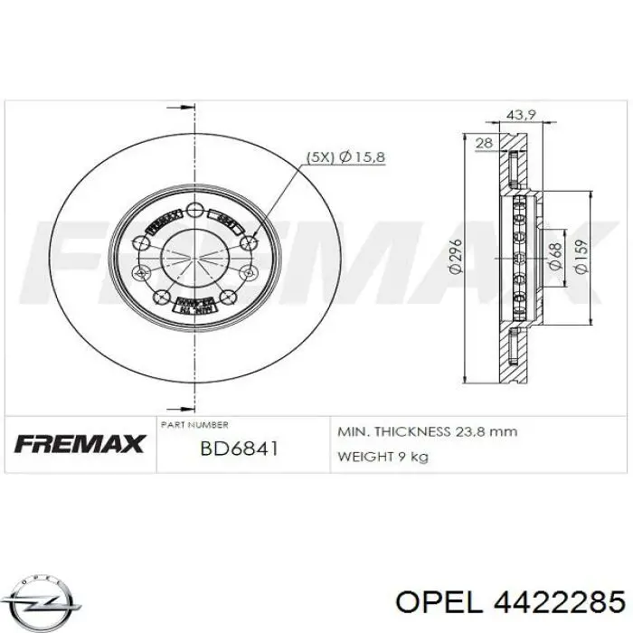 Comprar 4422285 Opel Freno de disco delantero