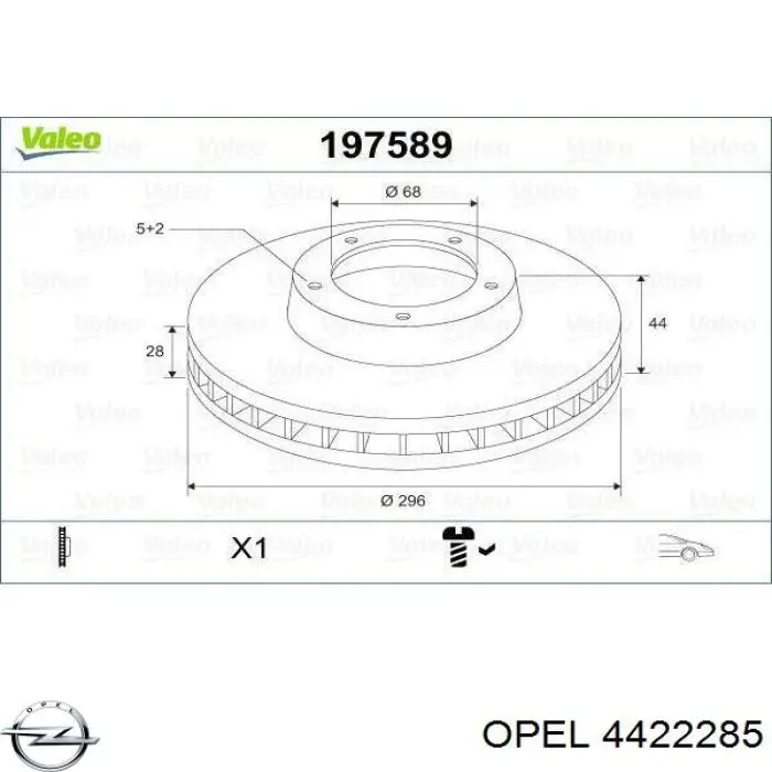 Disco de freno delantero Opel 4422285