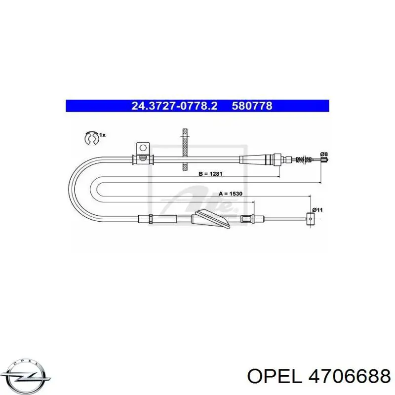 4706688 Opel cable de freno de mano trasero derecho