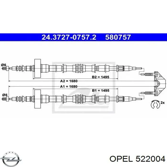 522004 Opel cable de freno de mano trasero derecho/izquierdo