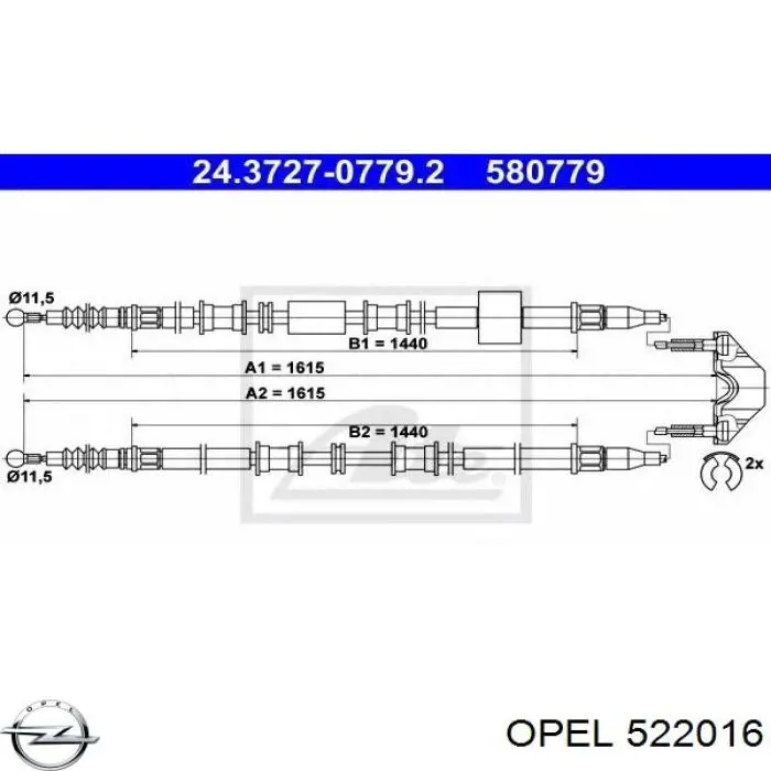 522016 Opel cable de freno de mano trasero derecho/izquierdo