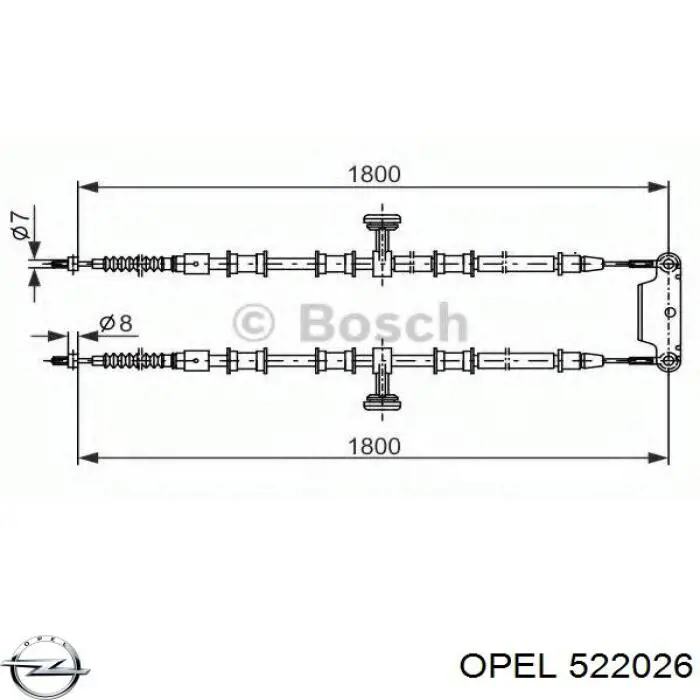 522026 Opel cable de freno de mano trasero derecho/izquierdo