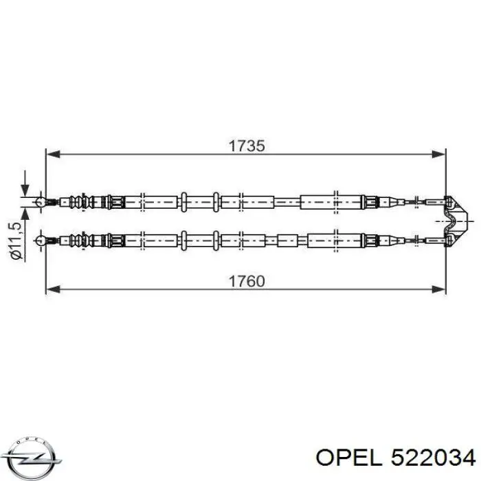 522034 Opel cable de freno de mano trasero derecho/izquierdo