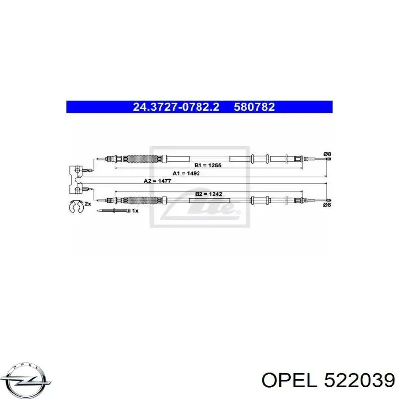 522039 Opel cable de freno de mano trasero derecho/izquierdo