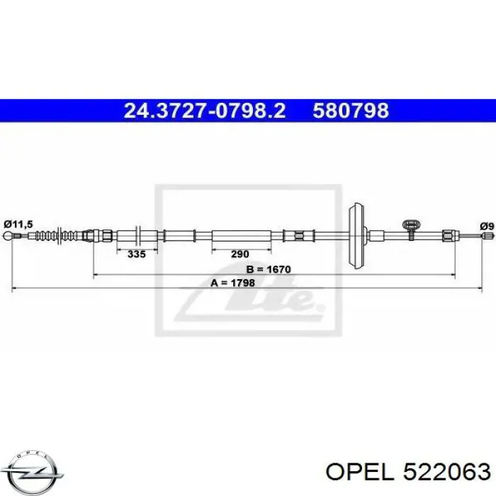 522063 Opel cable de freno de mano trasero derecho/izquierdo