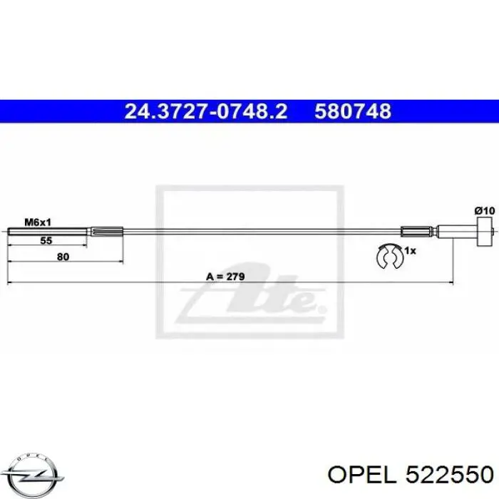 522550 Opel cable de freno de mano delantero
