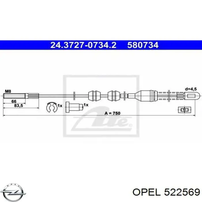 522569 Opel cable de freno de mano trasero izquierdo
