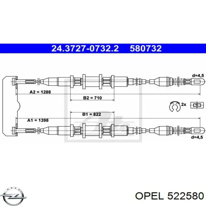 522580 Opel cable de freno de mano trasero derecho/izquierdo