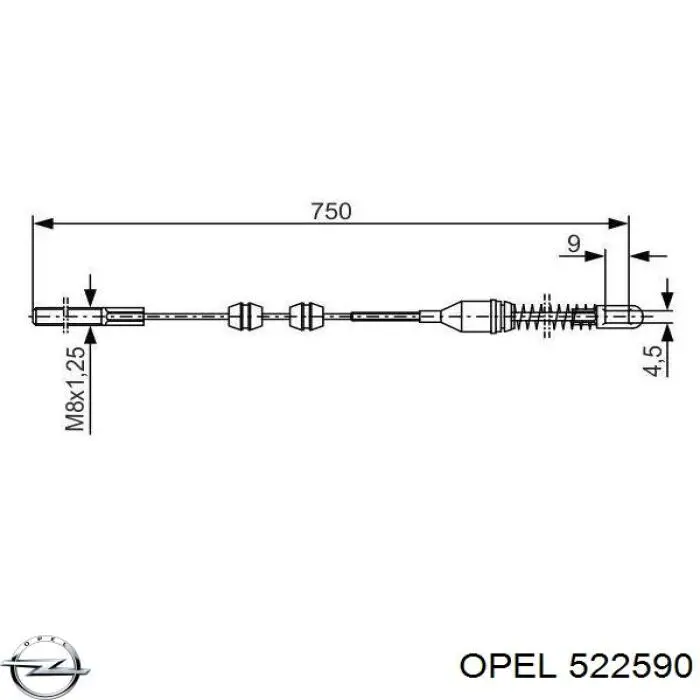 522590 Opel cable de freno de mano trasero izquierdo