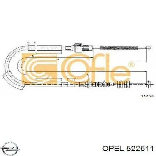 522611 Opel cable de freno de mano trasero derecho