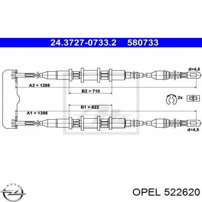 522620 Opel cable de freno de mano trasero derecho