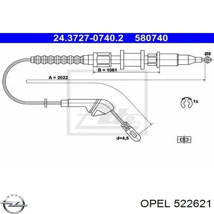 522621 Opel cable de freno de mano trasero derecho