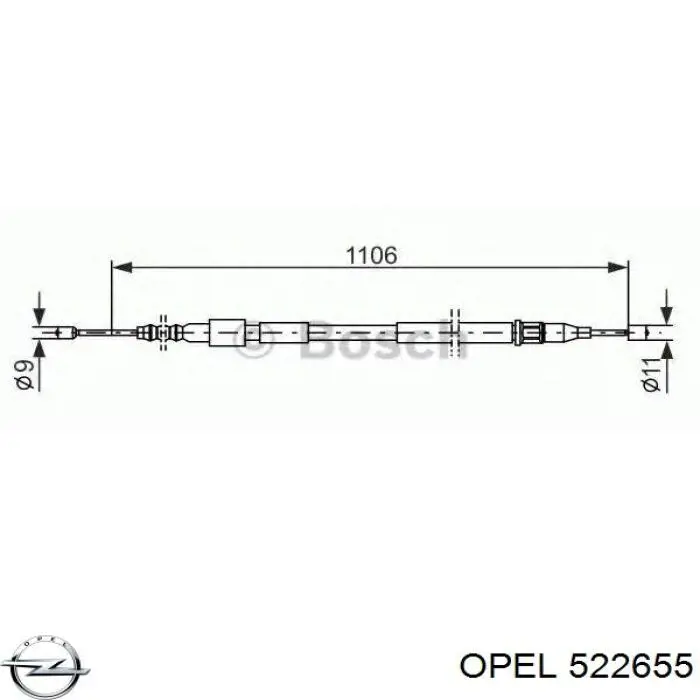 522655 Opel cable de freno de mano trasero izquierdo