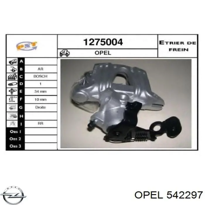 542297 Opel pinza de freno trasero derecho