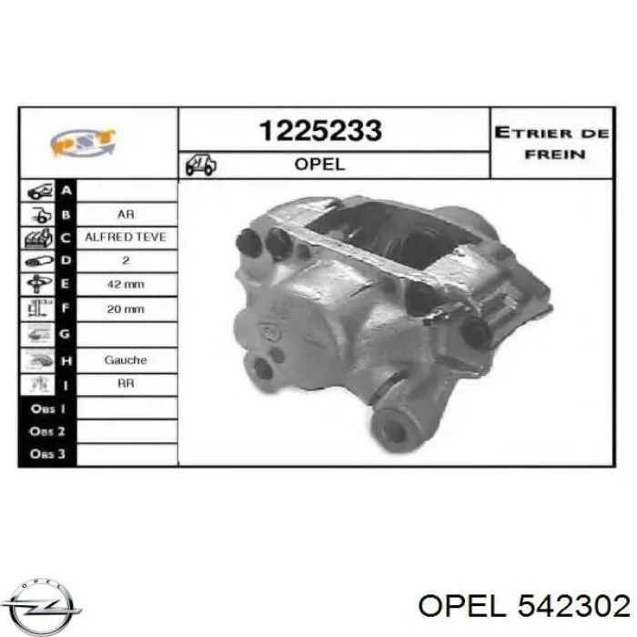 542302 Opel pinza de freno trasera izquierda