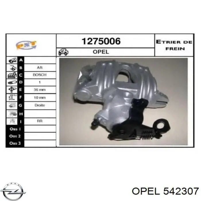 542307 Opel pinza de freno trasero derecho