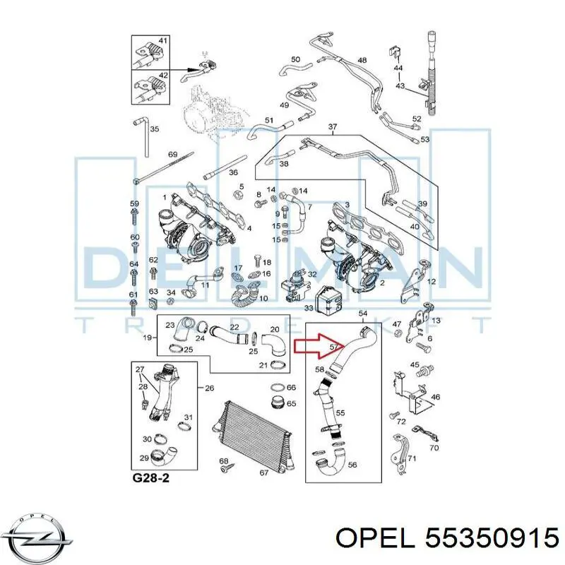 55350915 Opel tubo flexible de aire de sobrealimentación superior izquierdo