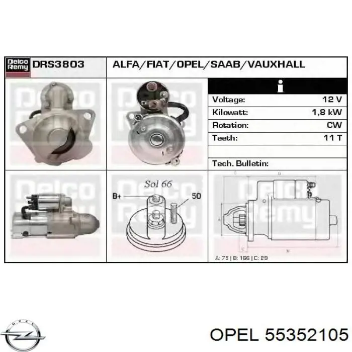 Burro de arranque  Opel 55352105 precio, desde 58,08 EUR