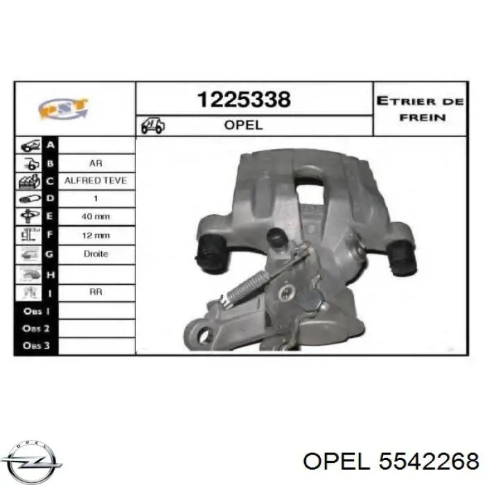 0542289 Opel pinza de freno trasero derecho