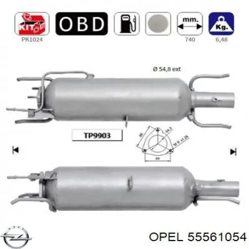 55561054 Opel filtro hollín/partículas, sistema escape