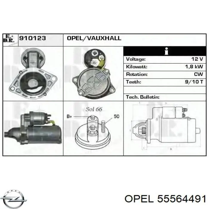 Burro de arranque  Opel 55564491 precio, desde 47,92 EUR