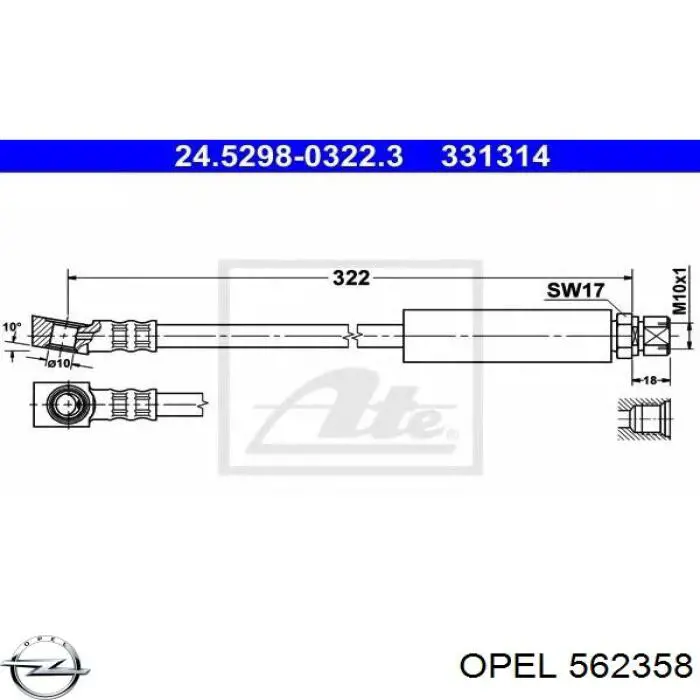 562358 Opel latiguillo de freno delantero