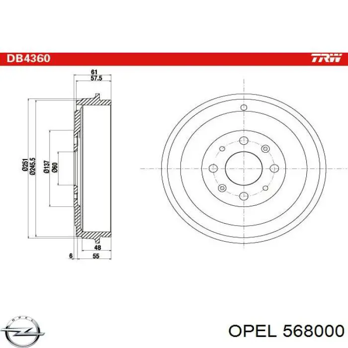 568000 Opel freno de tambor trasero