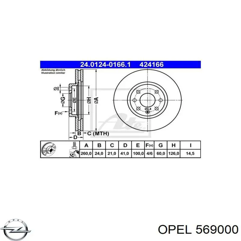Disco de freno 569000 Opel