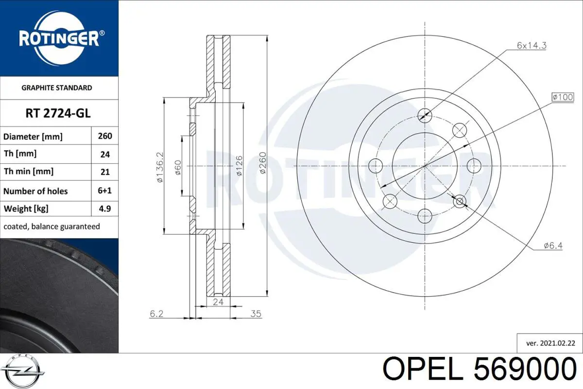 569000 Opel disco de freno delantero