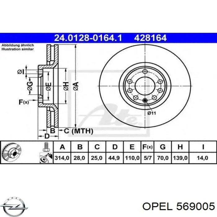 569005 Opel freno de disco delantero