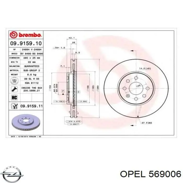 569006 Opel disco de freno delantero