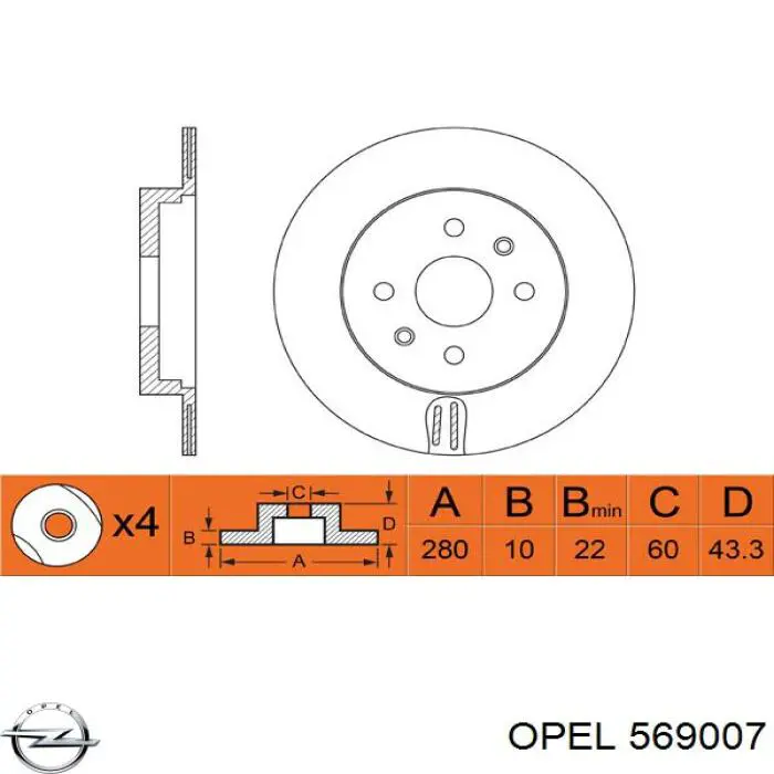 Disco de freno delantero Opel 569007