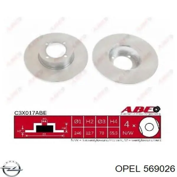 569026 Opel freno de disco delantero