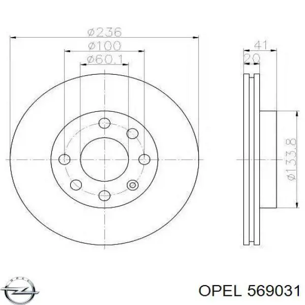 569031 Opel freno de disco delantero