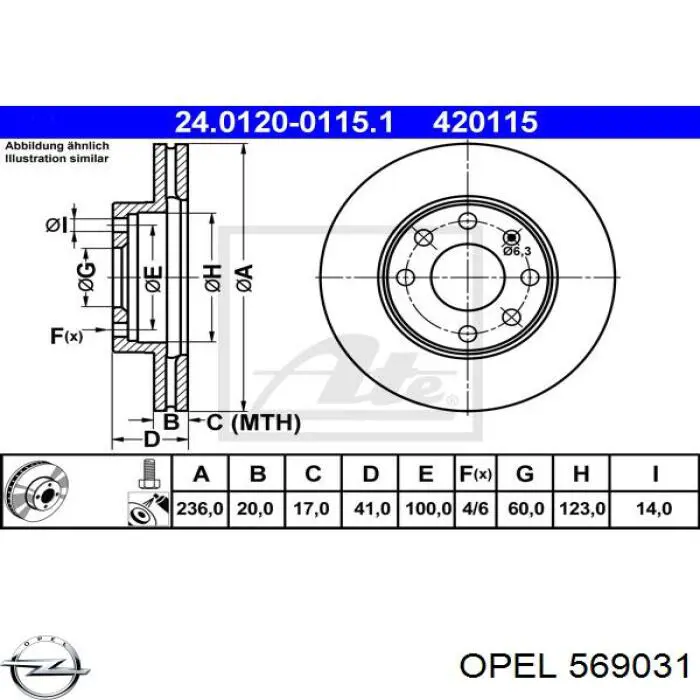 Freno de disco delantero Opel Astra 51, 52, F35, M35