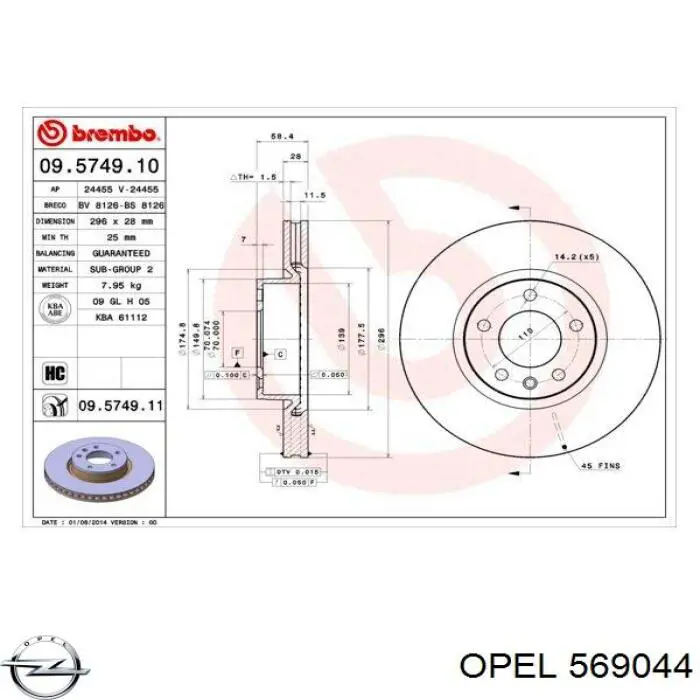 569044 Opel disco de freno delantero