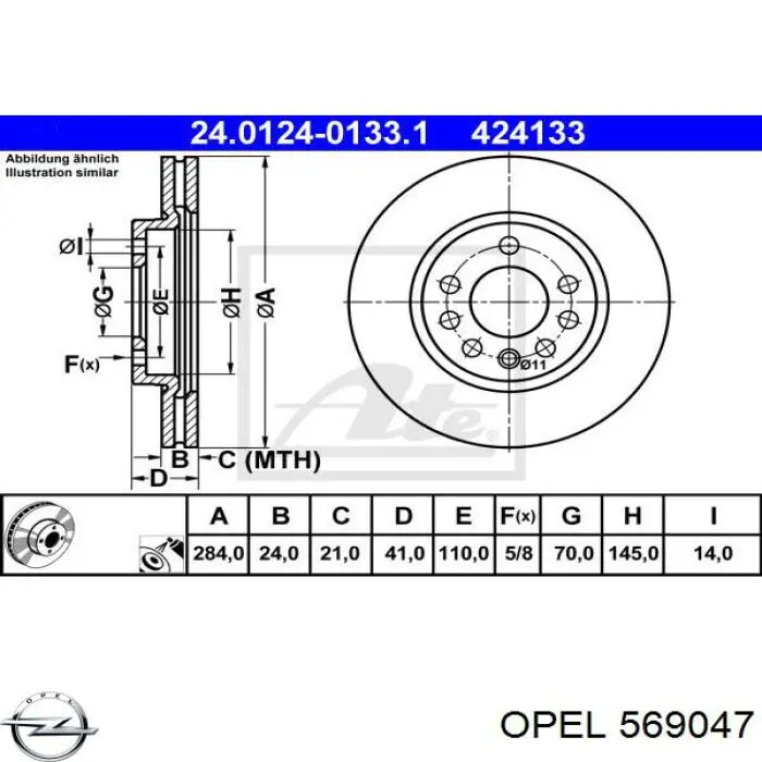 569047 Opel freno de disco delantero