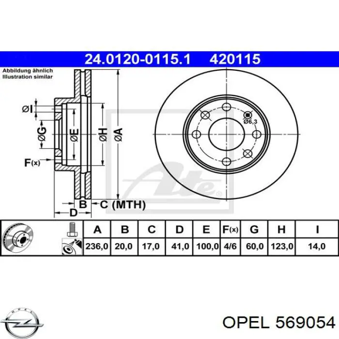 569054 Opel freno de disco delantero