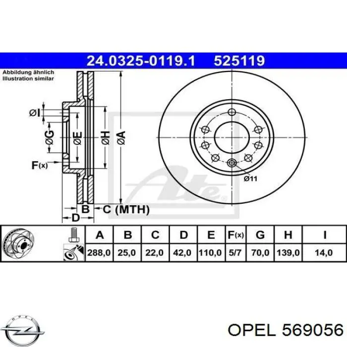 569056 Opel disco de freno delantero